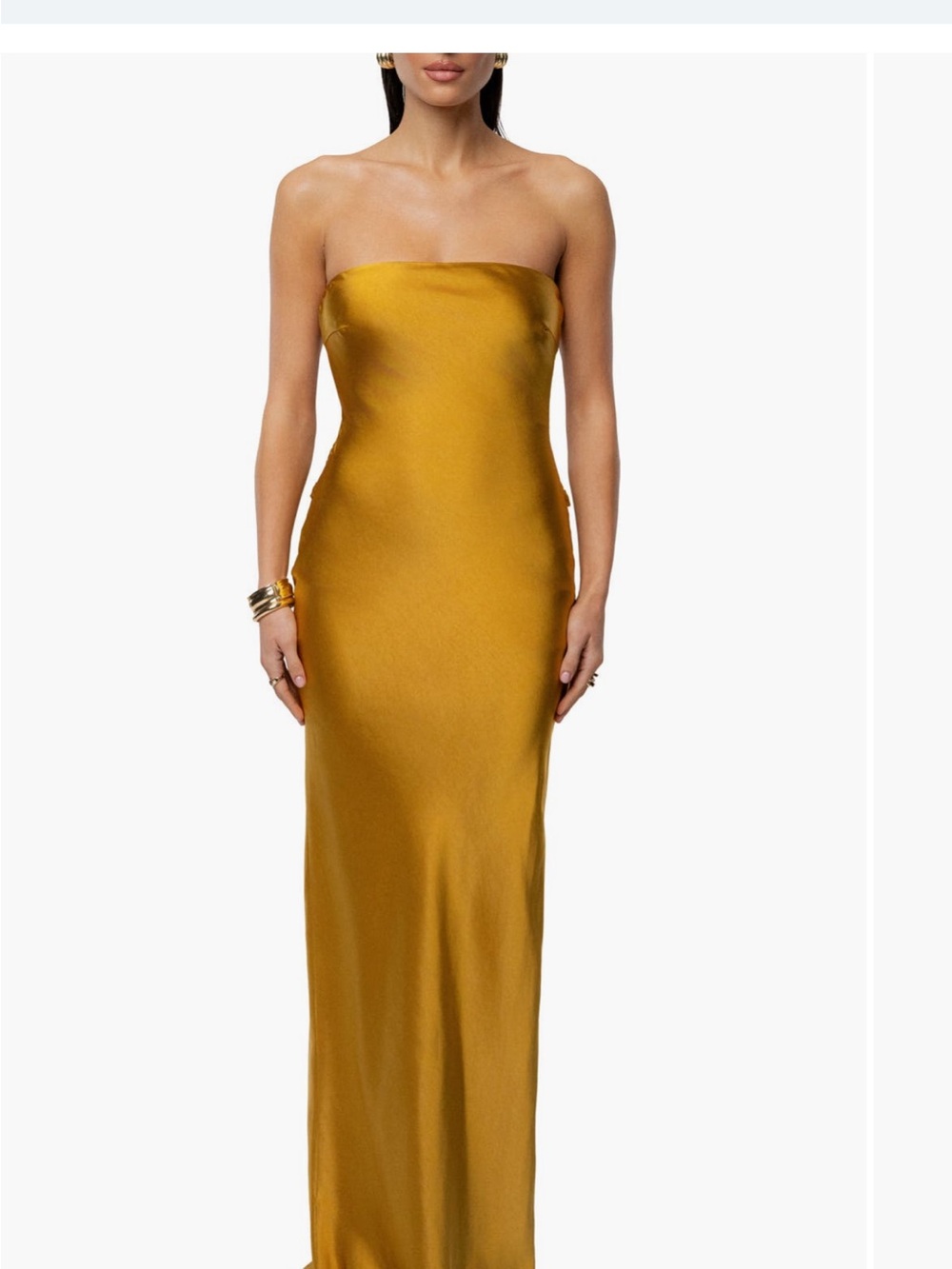 JLUXLABEL Strapless Satin Maxi Dress in Mustard